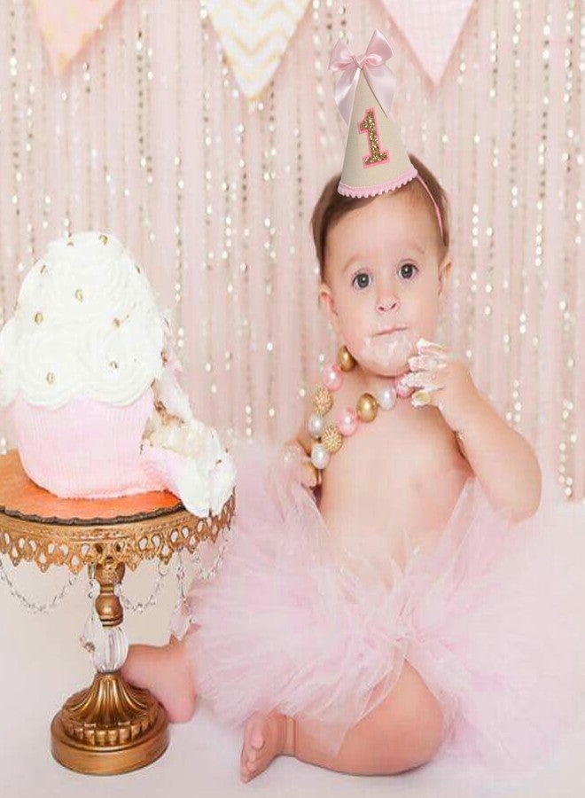 HGFC Pink Bow 1st Birthday Hat For Girl -Pink Girls First Birthday Decorations,Princess Theme Photo Prop,Size: 5.5×3.1 In - Image 3